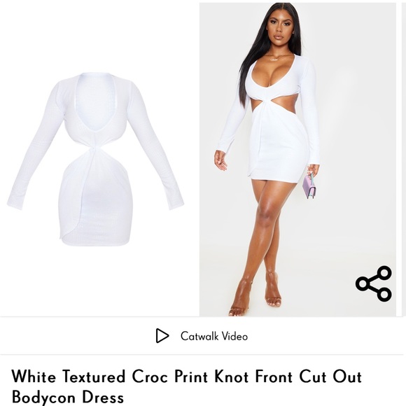 NWT PrettyLittleThing white knot front cut out bodycon dress size US 6 - Picture 3 of 11